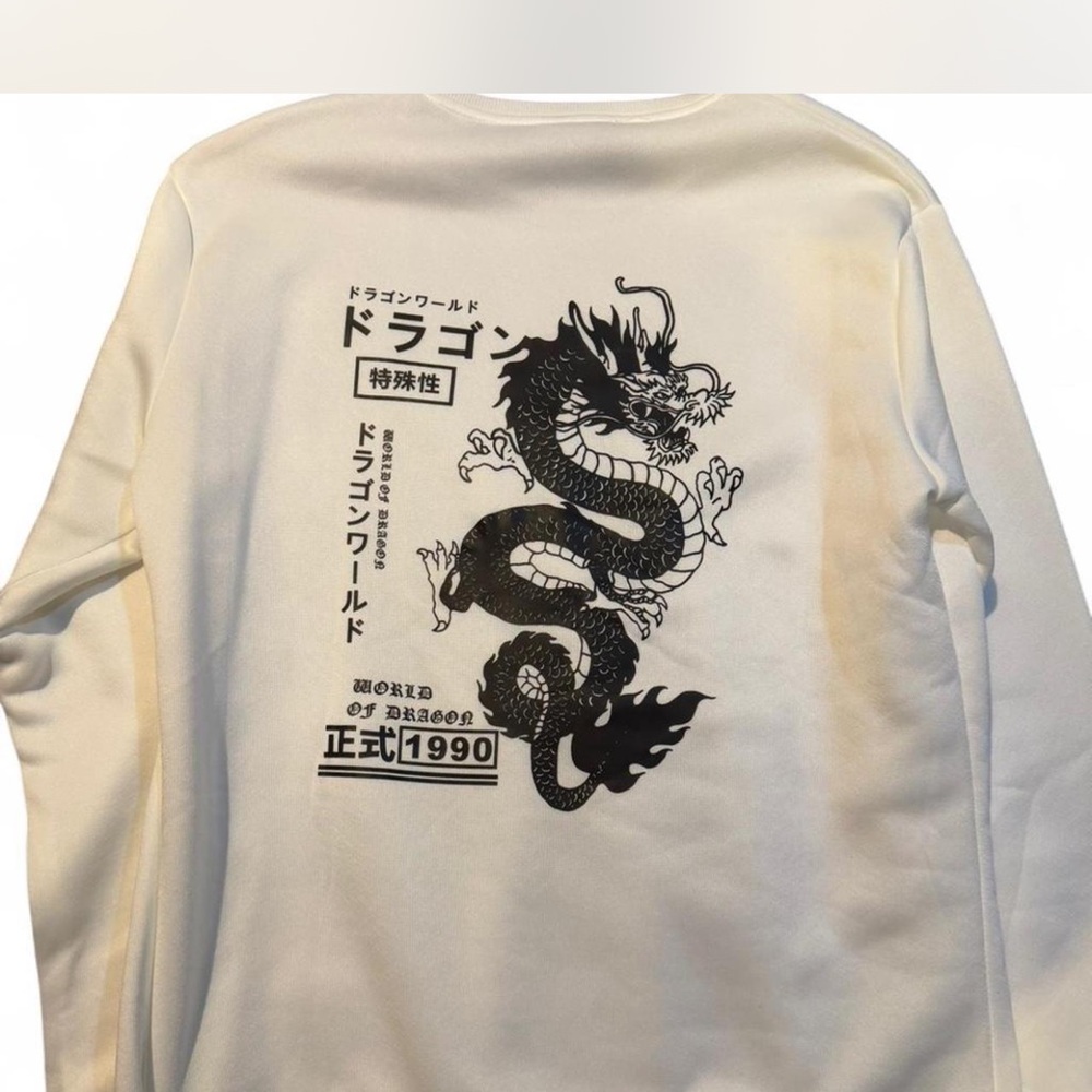 Trendy Boutique White Dragon Print Men's Sweatshirt